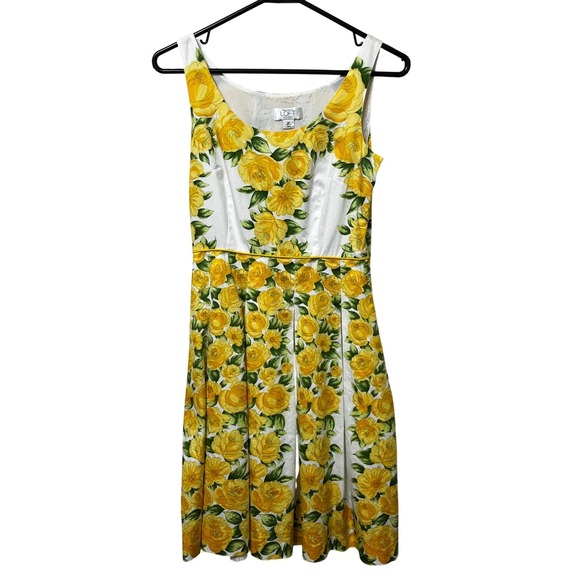 LOFT Dresses & Skirts - Ann‎ Taylor LOFT Petites Yellow Floral Rose Fit Flare Dress Cotton 2P 126812